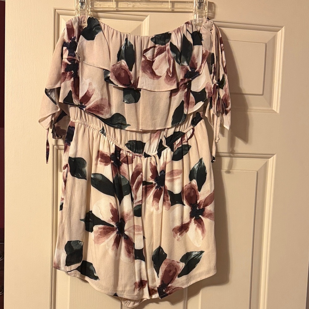 American Eagle Outfitters Floral Off-Shoulder Dress - Cream and Pink